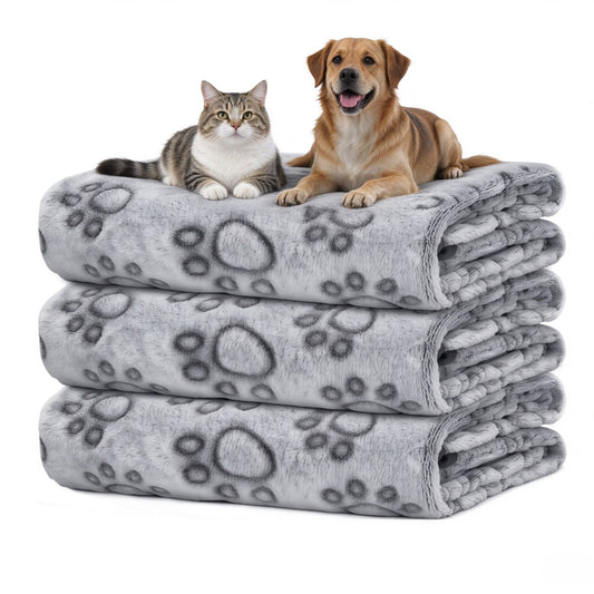 3 PackPet Blanket, Soft Plush Paw Print Dog Blanket Washable, Warm Fleece Cat Blanket For Large Medium Dogs, Sofa Couch 