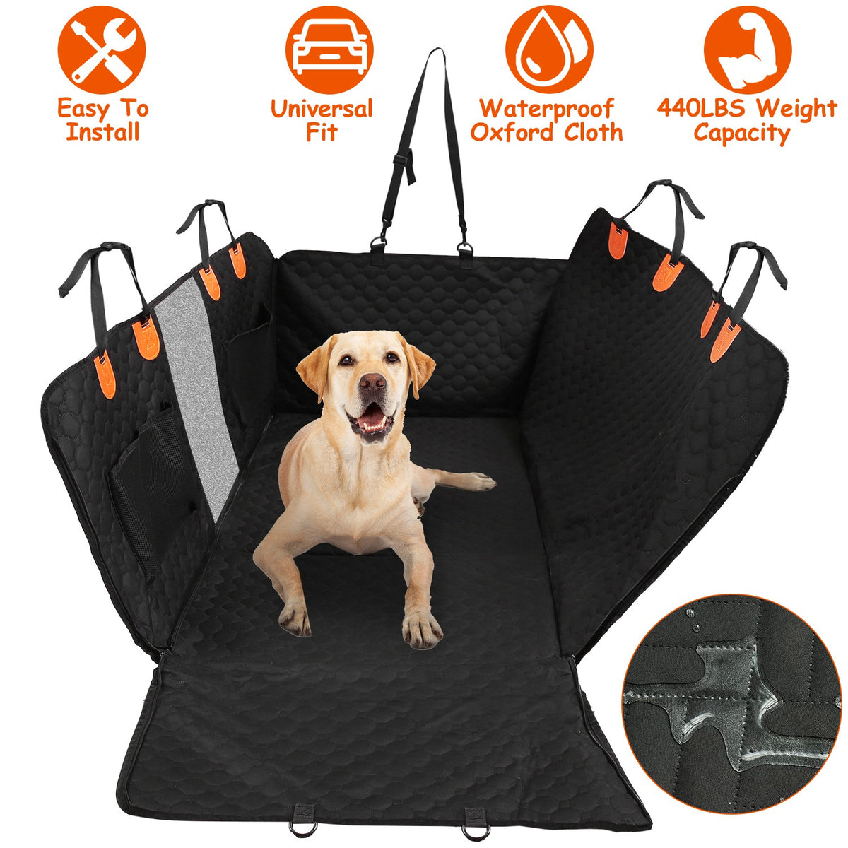 Dog Car Back Seat Cover With Zipper Mesh Window Storage Bags Waterproof 600D Oxford Cloth Car Seat Protector With Slide 