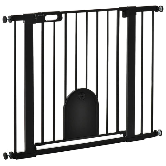 30"-41" Extra Wide Pet Gate Barrier with Small Door, 30"H Dog Gate with Safety Gate Barrier, Stair Pressure Fit, Black