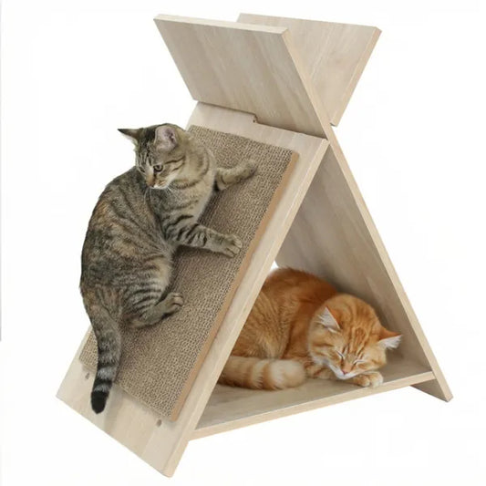 Multi-Functional Cat Scratcher - 18.5"x12"x21", Scratching Surface, Tunnel & Wooden Lounge