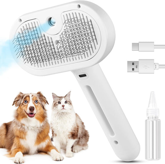 3 In 1 Cat Steam Brush, Pet Steam Brush For Cat Dog Long Short Haired, Pet Spray Hair Removal Comb For Small Animals She