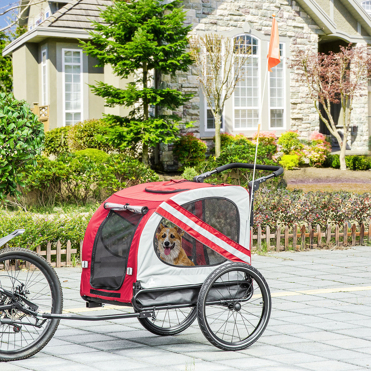 2-in-1 Pet Bike Trailer for Small Medium Dogs, Road-Visibility Dog Stroller Bicycle Carrier, Weather-Strong Bike Wagon T