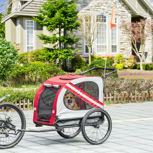 2-in-1 Pet Bike Trailer for Small Medium Dogs, Road-Visibility Dog Stroller Bicycle Carrier, Weather-Strong Bike Wagon T