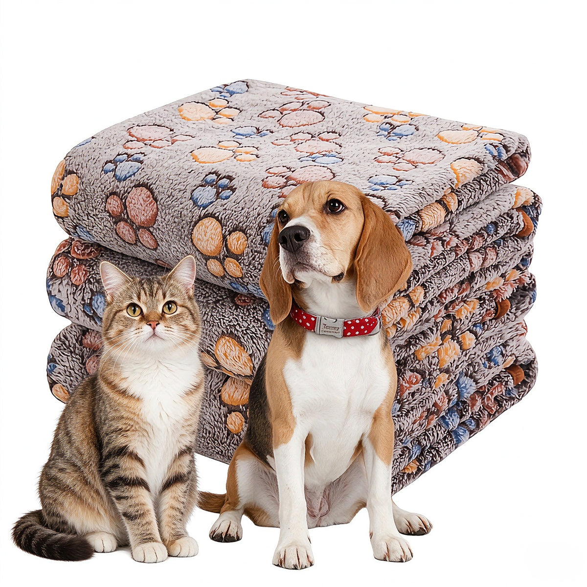 3 Pack Pet Blanket, Soft Plush Paw Print Dog Blanket Washable, Warm Fleece Cat Blanket For Large Medium Dogs, Sofa Couch