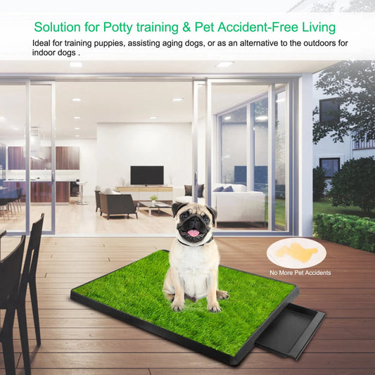 25"×20" Dog Toilet Indoor Puppy Training Pad, Dog Potty Pet Training Grass Mat, Removable Waste Tray for Easier Clean Up