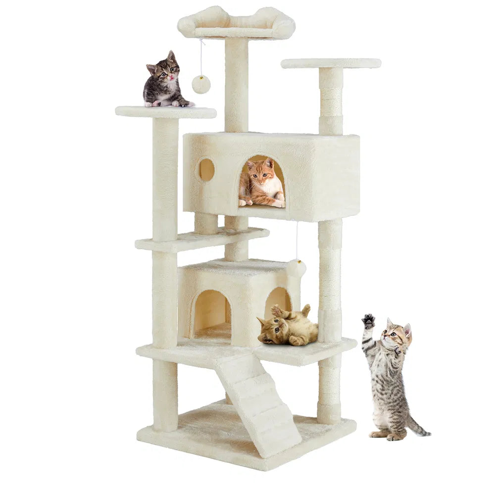 Multi-functional Cat Tree House Cat Climbing Frame, Lounge And Recreation Area Detachable Toy, 54in