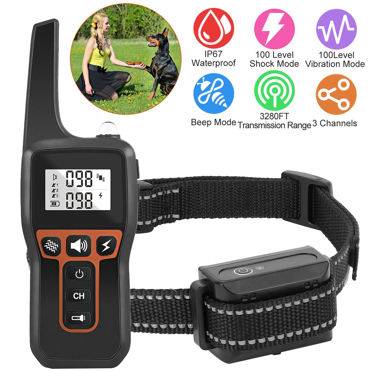 Train Collar OR Receiver Only Options - 3280FT Dog Training Collar IP67 Waterproof Pet Beep Vibration Electric Shock Col