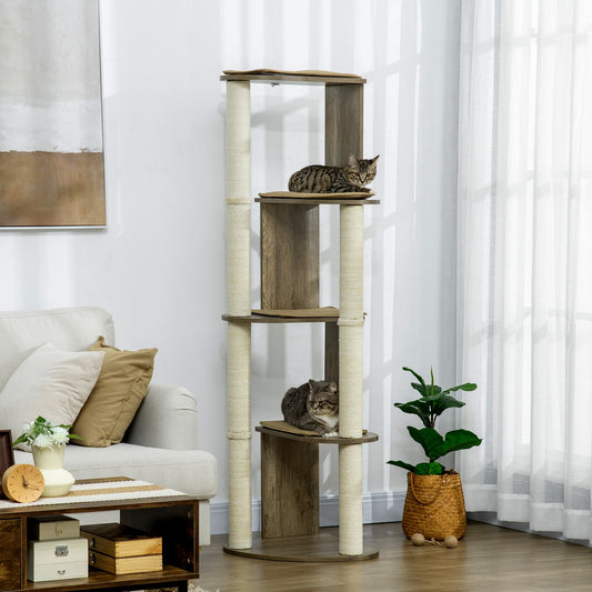 65" Corner Modern Cat Tree Tall for Climbing, Large Multilevel Cat Tower with Scratching Posts, Small-Fit Kitten Tower w