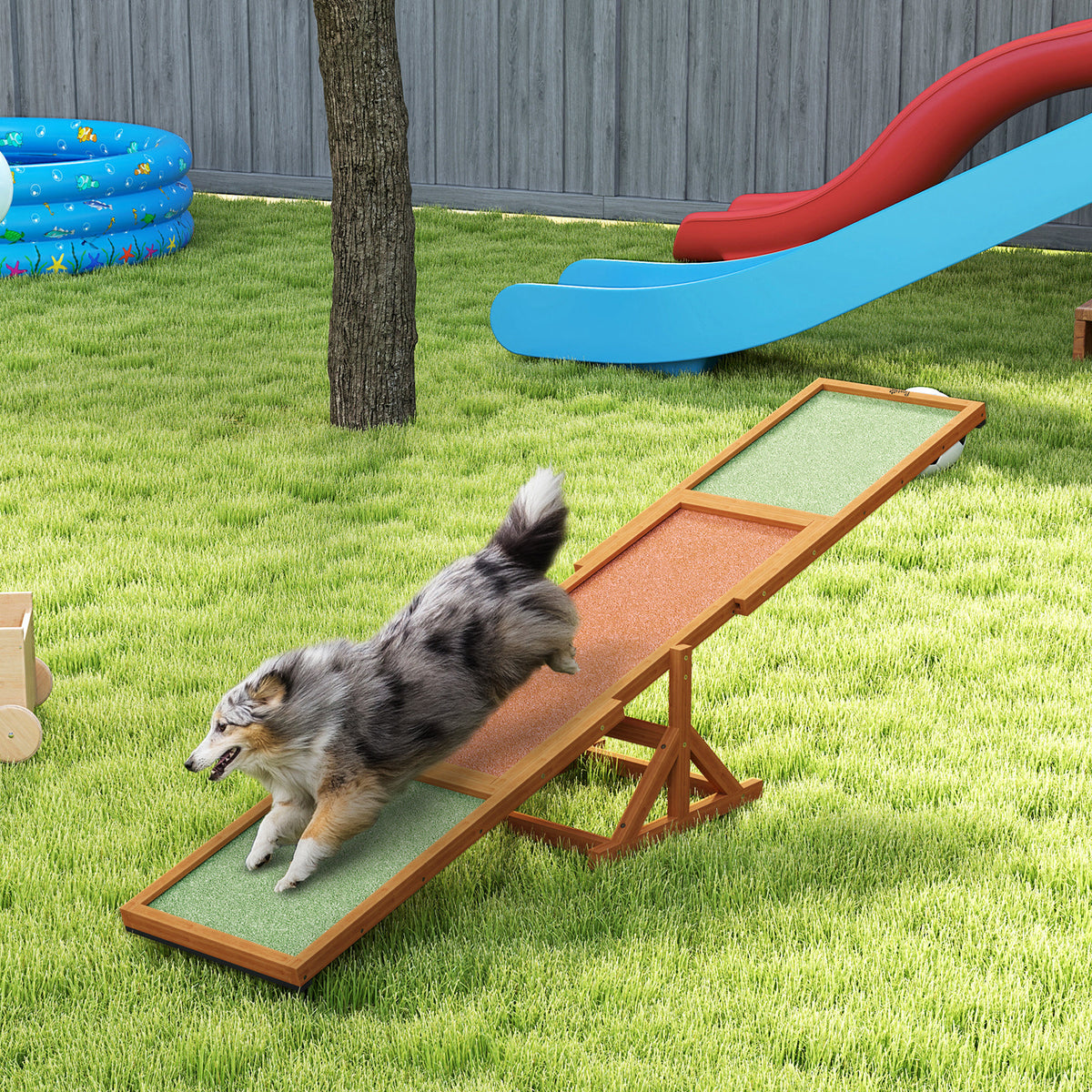 Wooden Dog Agility Seesaw for Training and Exercise, Weather Resistant, 83" L x 16" W x 14" H, Orange