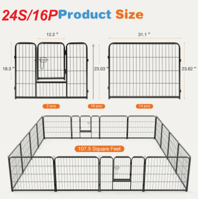 Dog Playpen Indoor Fence Height Metal Exercise Pen With Door Small Puppy-Medium-Large Dogs Animal Pet For Outdoor, Garde