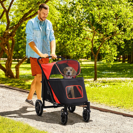 Dog Stroller for Large Medium Small Dogs up to 66 Lbs. 23.5" in Body Length, One-Click Foldable Pet Cat Stroller with St