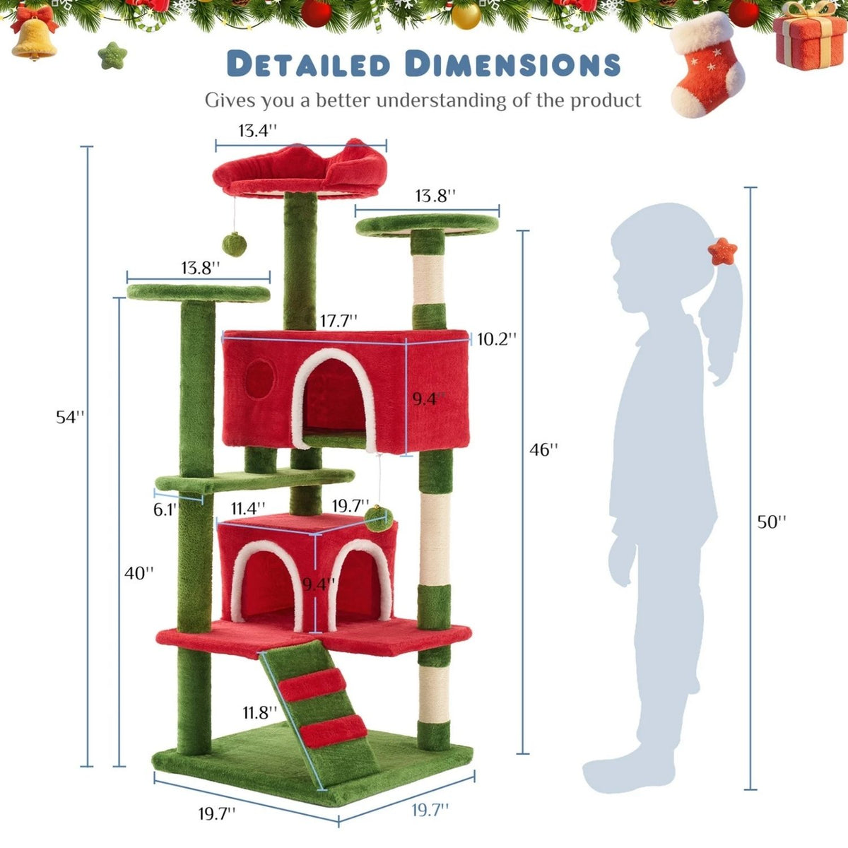 Multi-Level Cat Tower, Cat Tree With Full-Wrapped Sisal Scratching Posts, 2 Condos And Hanging Toy For Multi-Cats And Ac