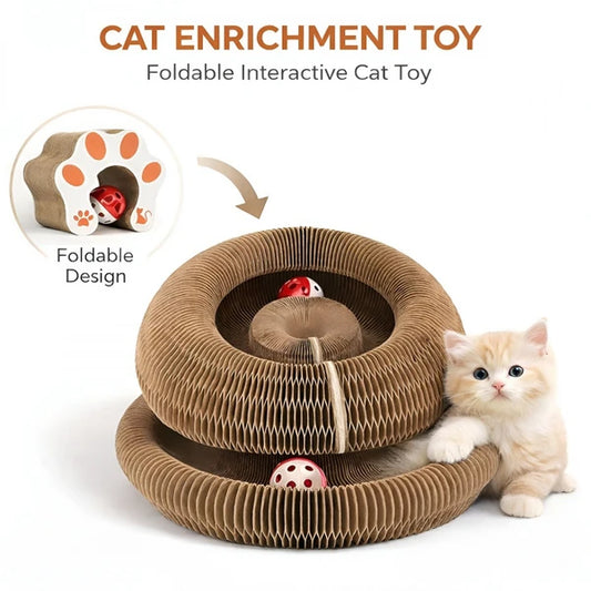 2PCS Kitty Curls Cat Toy - Foldable Accordion Cat Scratcher WithBall - Magic Organ Cat Scratch Board For Interactive Pla