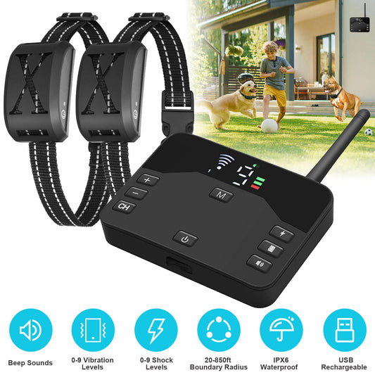 2 In 1 Wireless Electric Dog Fence Waterproof Pet Shock Boundary Containment System Electric Training Collar With 2 Rece