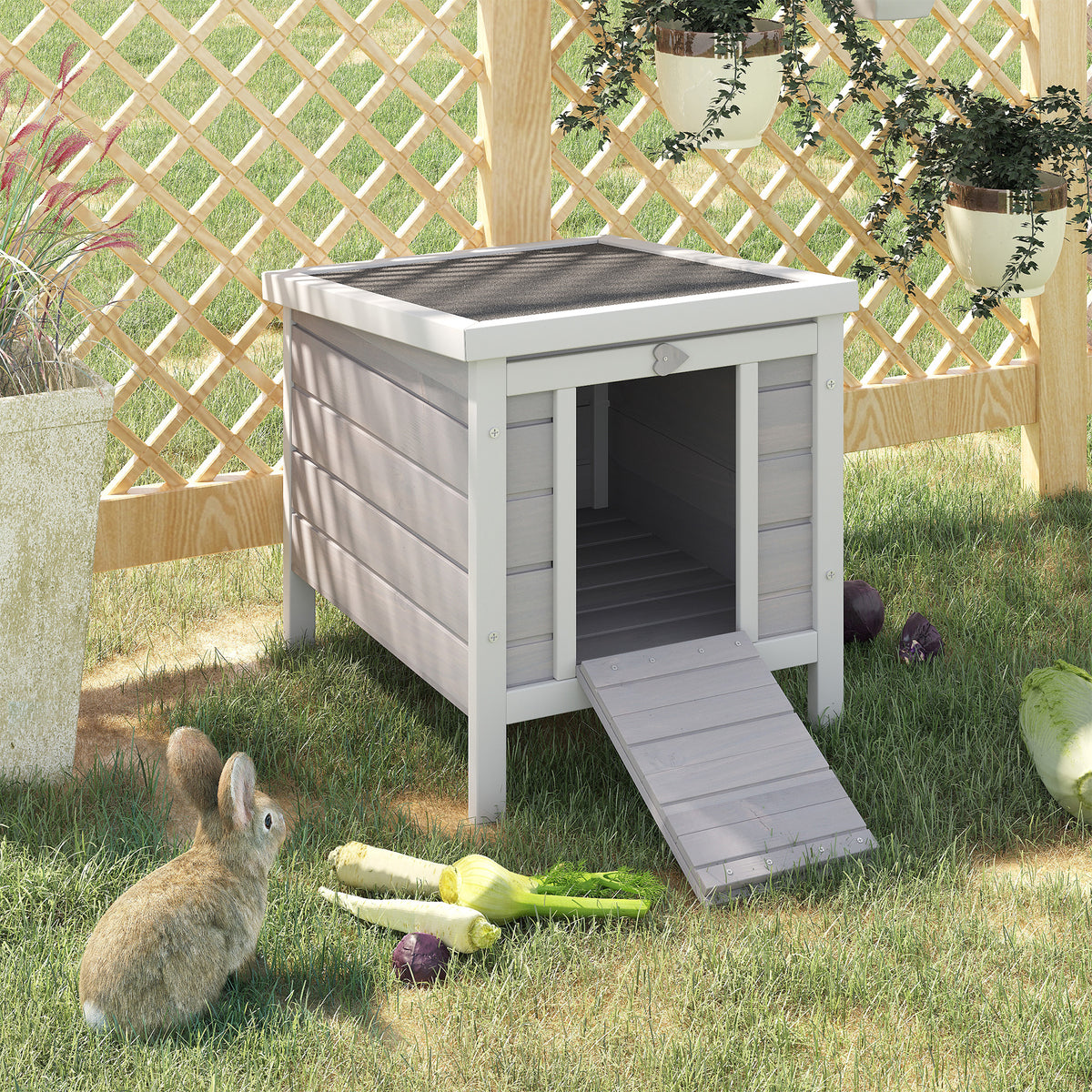 Small Wooden Rabbit Hutch Bunny Cage Guinea Pig Cage Duck House Dog House with Openable & Waterproof Roof, for Rabbits, 