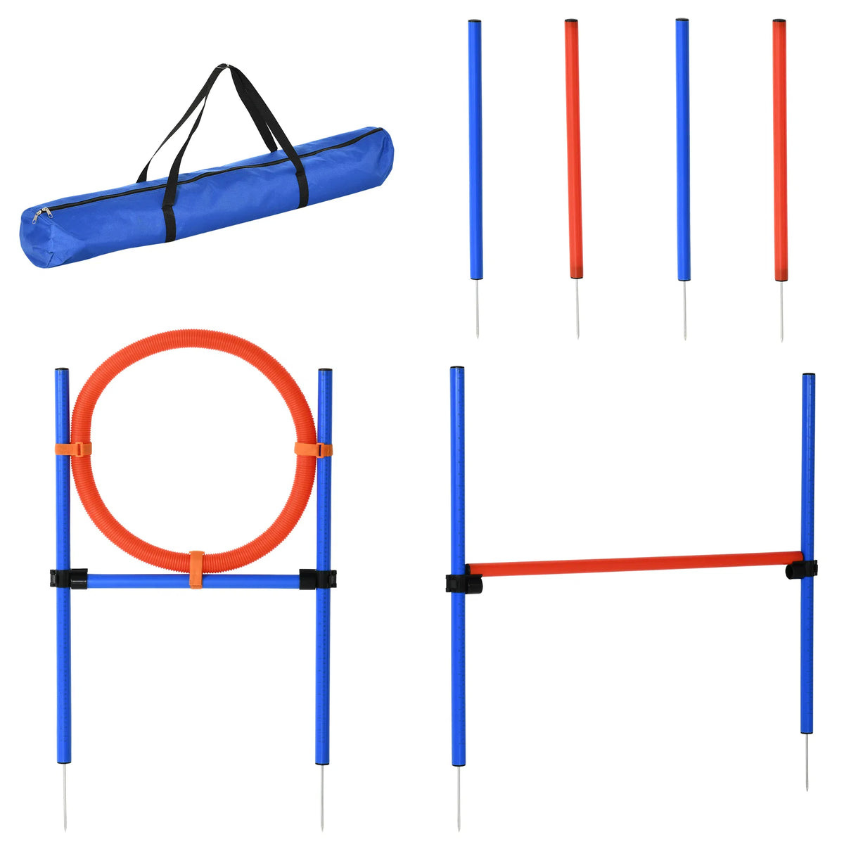 Dog Pet Agility Training Kit High Jump Weave Pole Ring Obedience Training Set Adjustable Equipment Portable