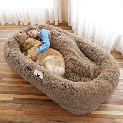 Human Dog Bed, Large Size Fits You And Pets, Washable Faux Fur Dog Bed For People Doze Off, Napping Orthopedic Dog Bed, 