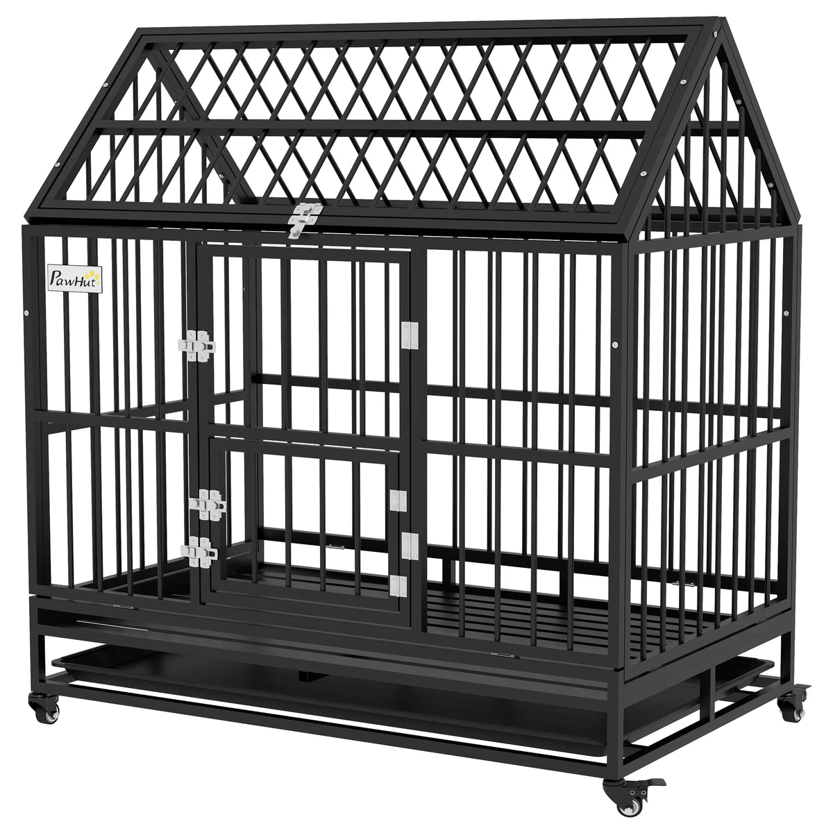 49" Heavy Duty Dog Crate with Removable Tray, Doors, Openable Roof, for Large and Extra Large Dogs, Black