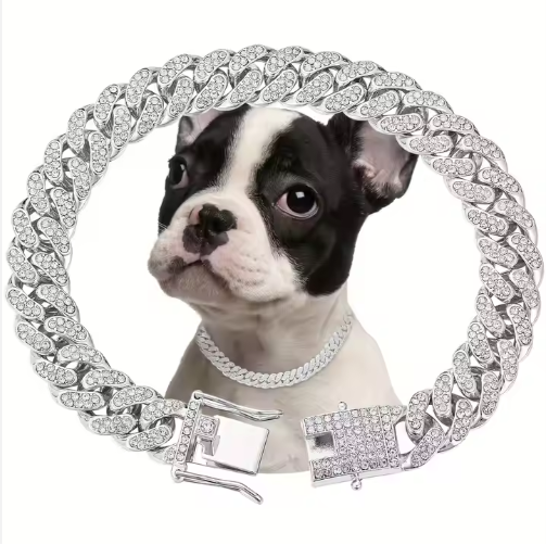 Hiphoppet Beautiful Hot Sale Luxury Alloy Dog Chain Sparkling Diamond Secure Metal Chain Choker For Dogs And Cats