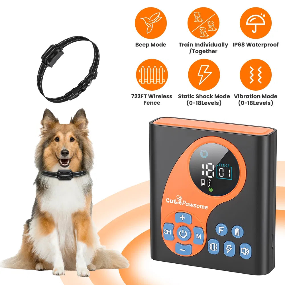 2 In 1 Wireless Dog Fence System with 1/2 Training Collars(Options) Invisible Dog Fence IP68 Waterproof with 722FT Adjus