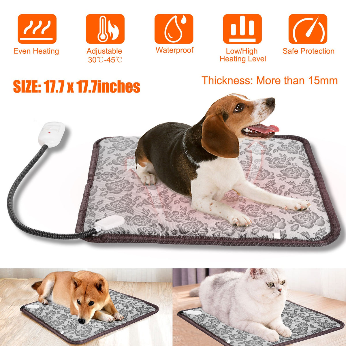 1Pc Pet Heating Pad Dog Cat Electric Heating Mat Waterproof Adjustable Warming Blanket With Chew Resistant Steel Cord Ca