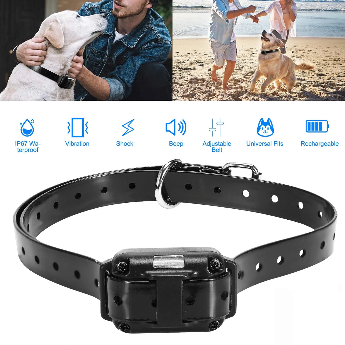 Dog Training Collar Receiver, IP67 Waterproof Static Collar with 3 Modes Shock Vibration Beep, 2625FT Remote Range, Rech