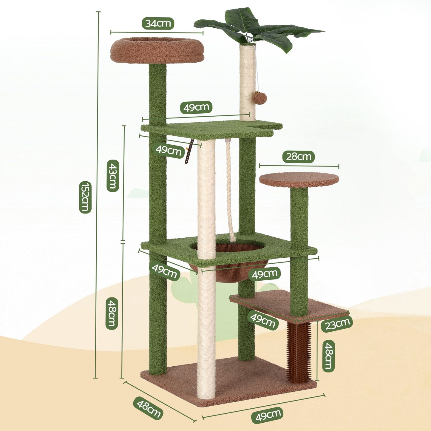 i.Pet 152cm Jungle Cat Tree Tower | Leafy Canopy