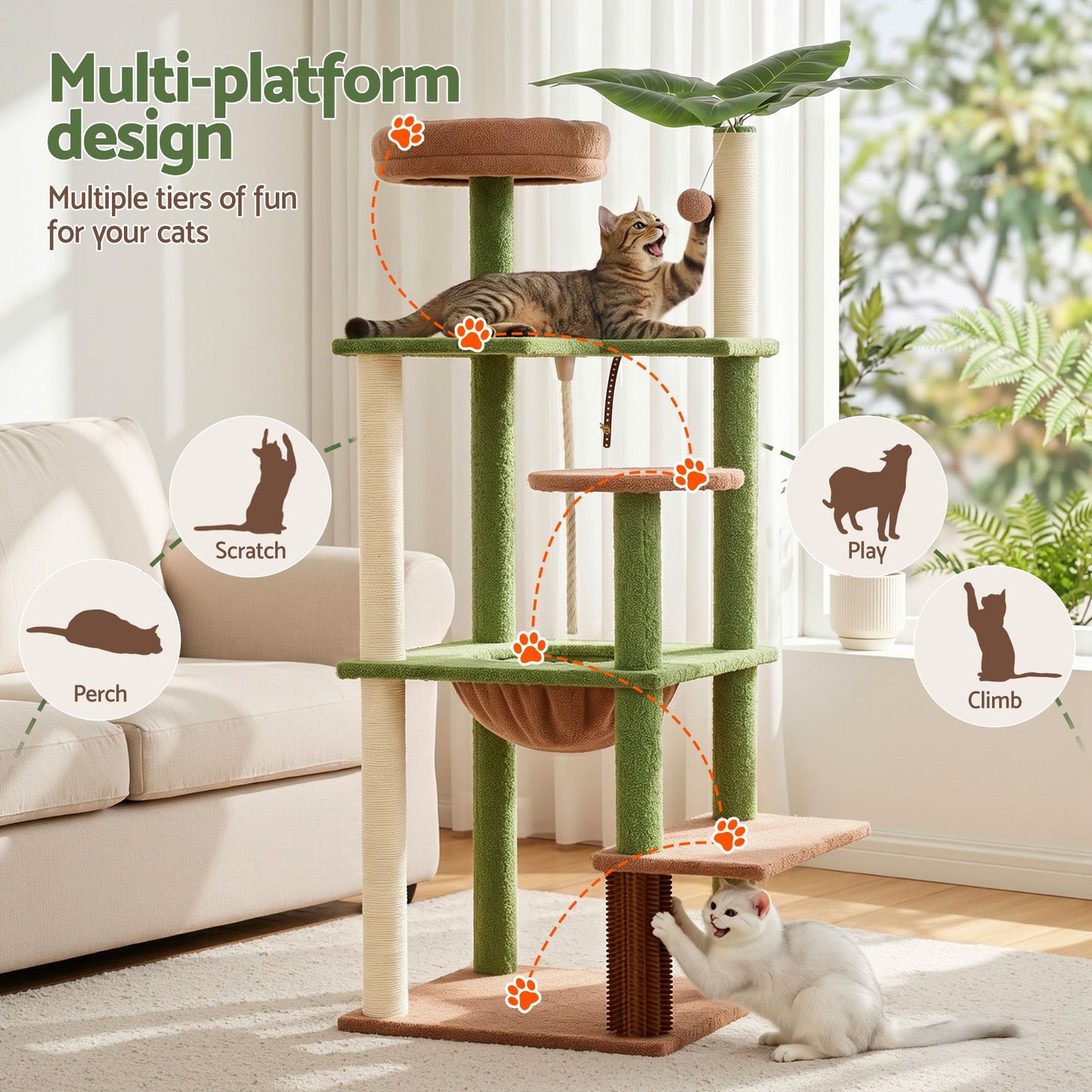 i.Pet 152cm Jungle Cat Tree Tower | Leafy Canopy