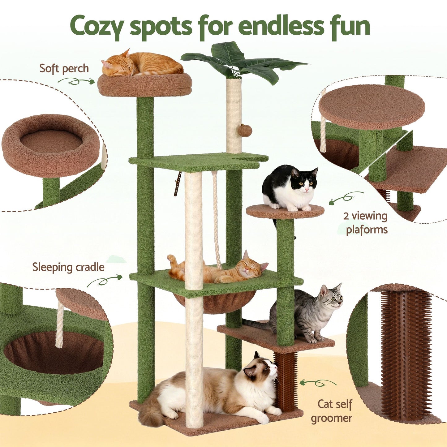i.Pet 152cm Jungle Cat Tree Tower | Leafy Canopy