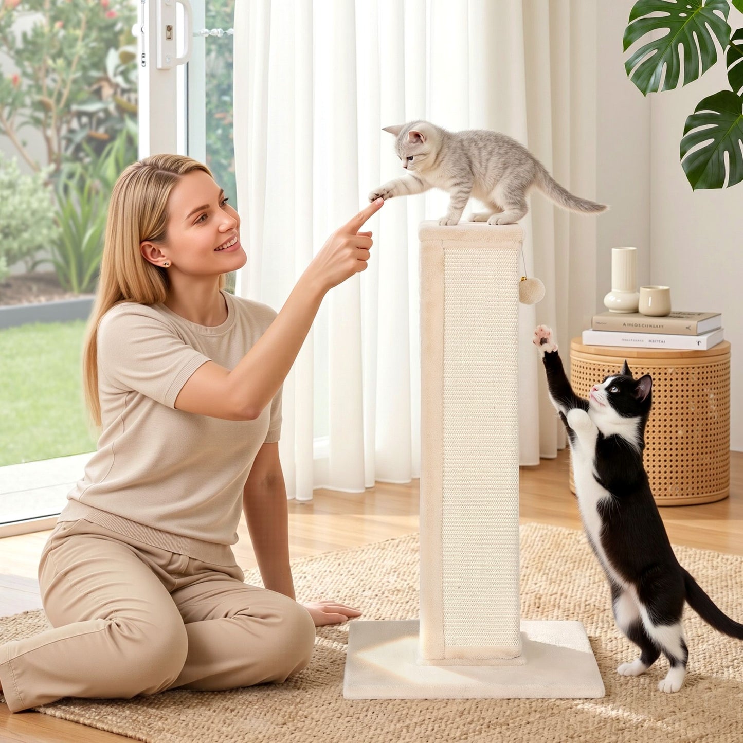 i.Pet 89cm Cat Tree Scratching Post Tower | Wood Condo Bed | Beige