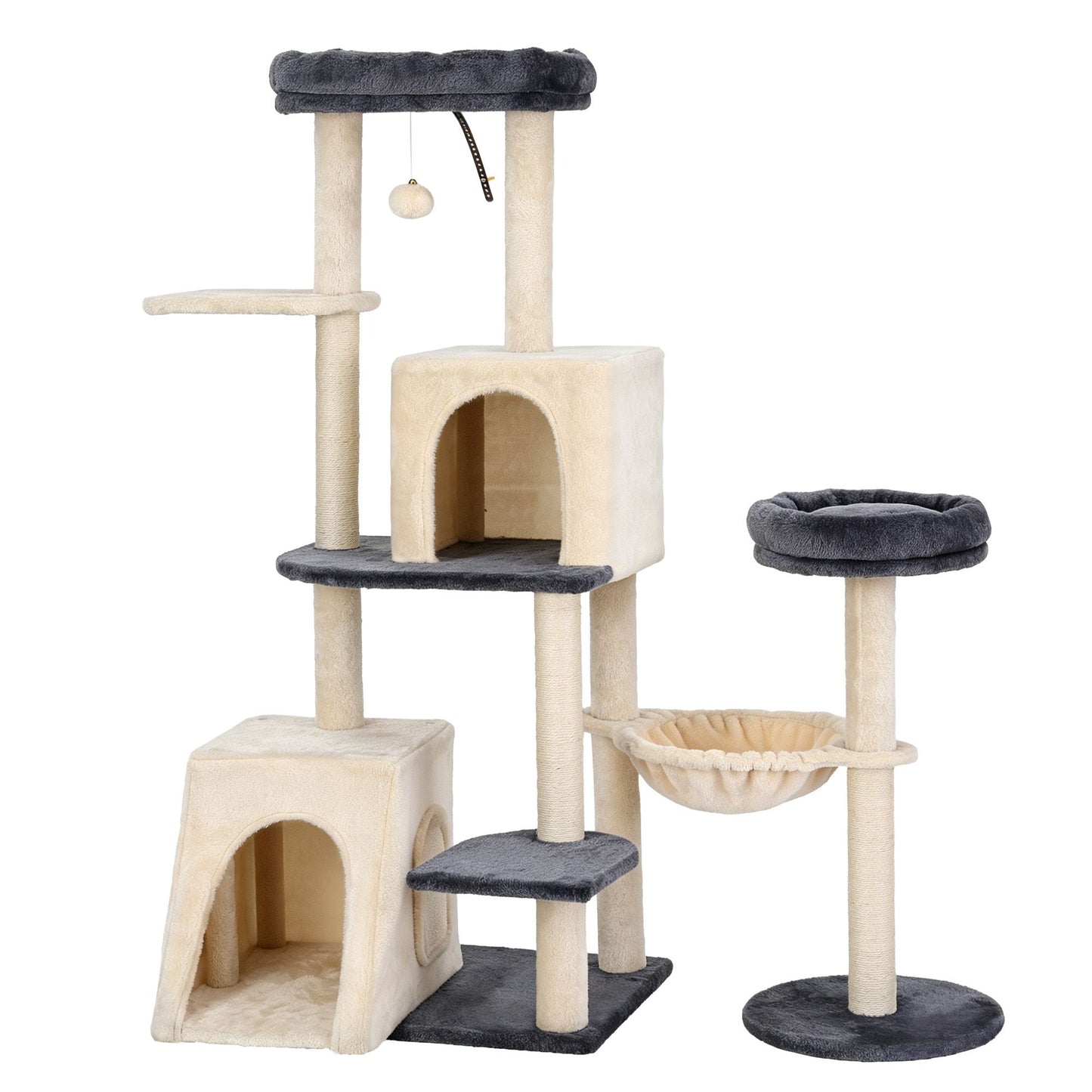 i.Pet 133cm L-Shape Cat Tree Tower | Grey & Beige