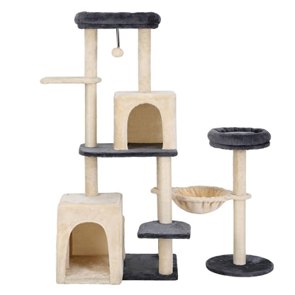 i.Pet 133cm L-Shape Cat Tree Tower | Grey & Beige