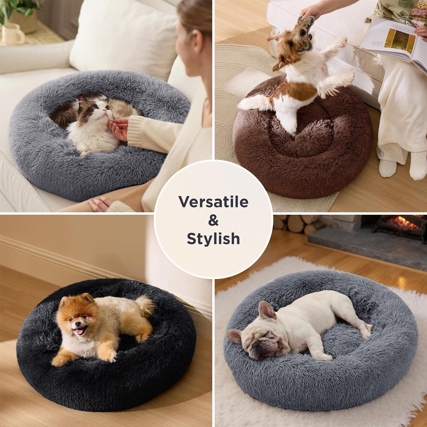 Calming Donut Cat Bed - Fluffy Plush Round Pet Bed | Version