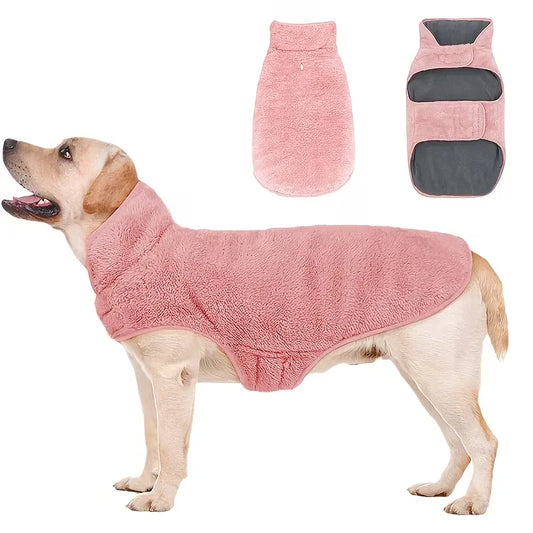 Double-sided fleece windproof and warm dog winter coat (pink/XXL) Snow
