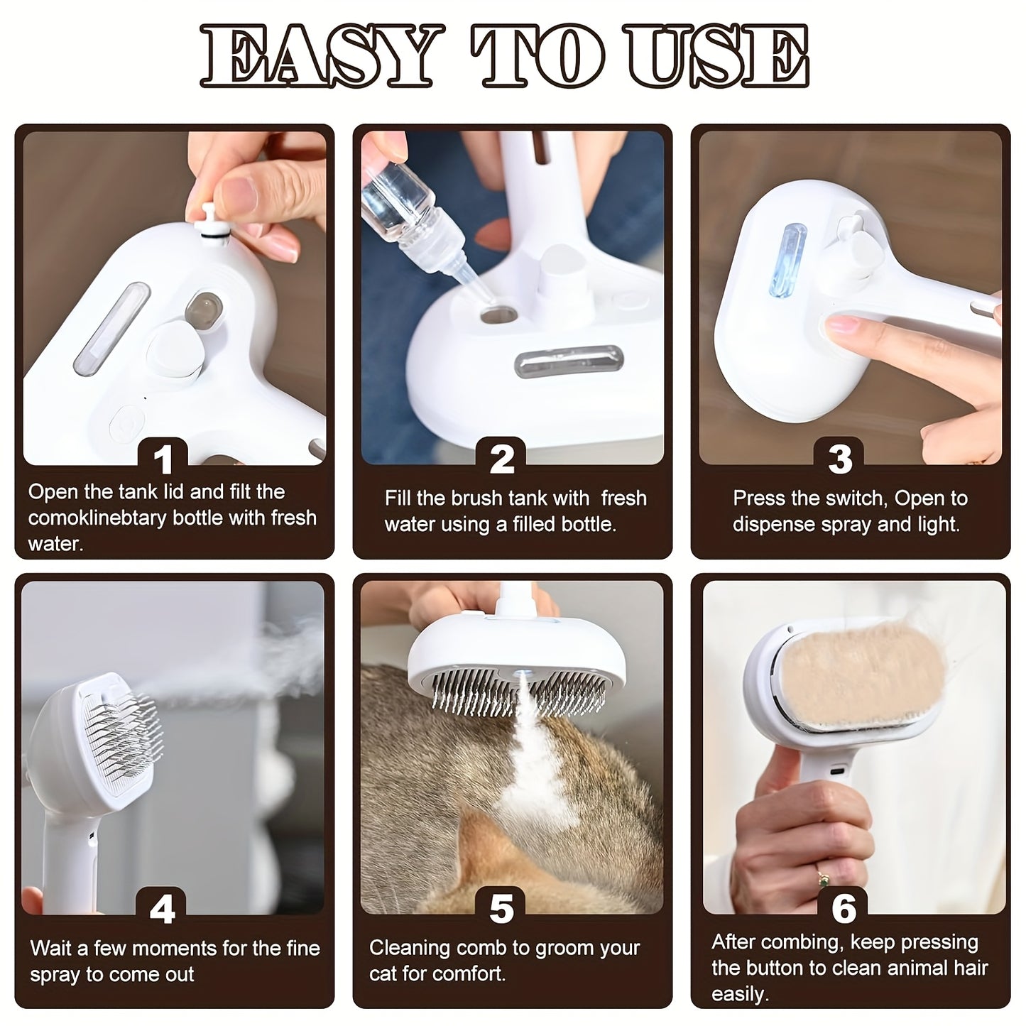 3-in-1 Auto-Cleaning Steam Pet Brush | Anti-Static | Dog & Cat