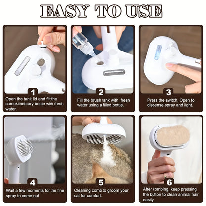 3-in-1 Auto-Cleaning Steam Pet Brush | Anti-Static | Dog & Cat