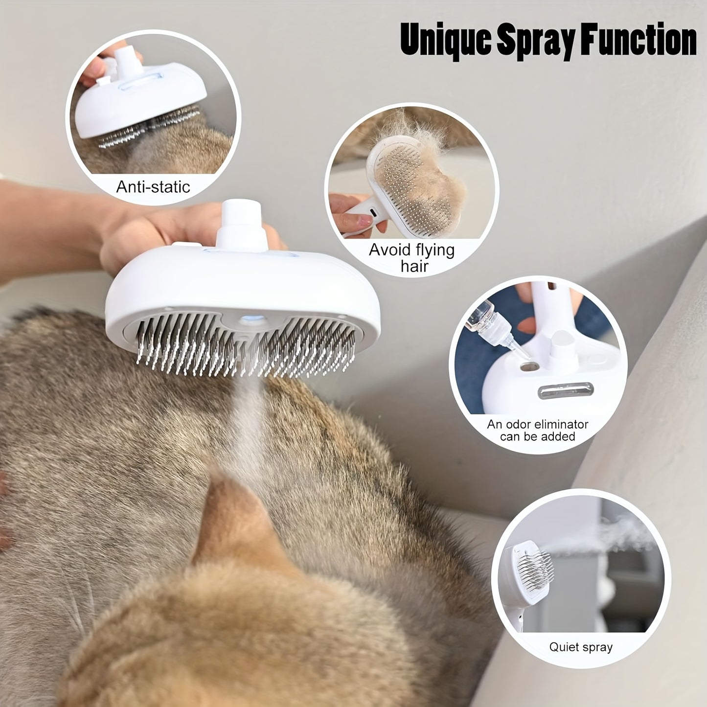 3-in-1 Auto-Cleaning Steam Pet Brush | Anti-Static | Dog & Cat