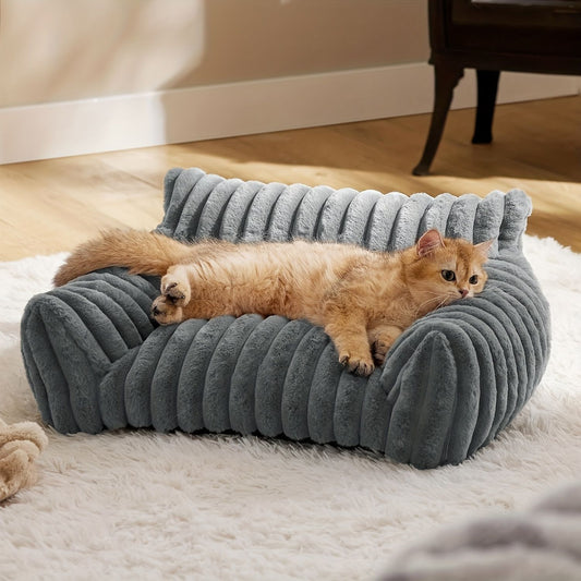 Puffy Cat Bed Sofa | Soft Velvet Plush | Standard Small