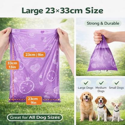 Purple Strawberry Scented Dog Poop Bags with Dispenser | Biodegradable