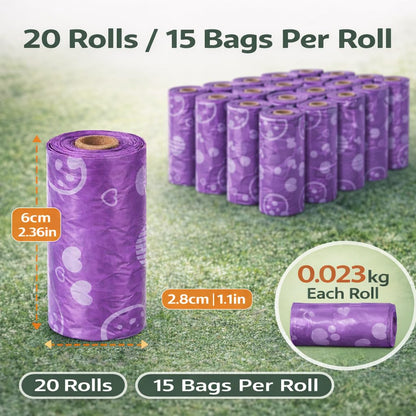 Purple Strawberry Scented Dog Poop Bags with Dispenser | Biodegradable