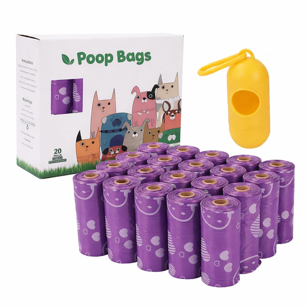 Purple Strawberry Scented Dog Poop Bags with Dispenser
