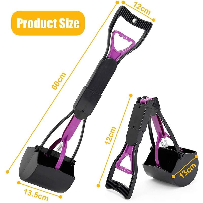 Purple Foldable Long-Handle Dog & Cat Poop Scooper | Easy Waste Pickup