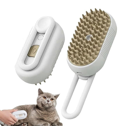 White Pet Steam Brush with Spray | Grooming Massage Comb | Dogs & Cats