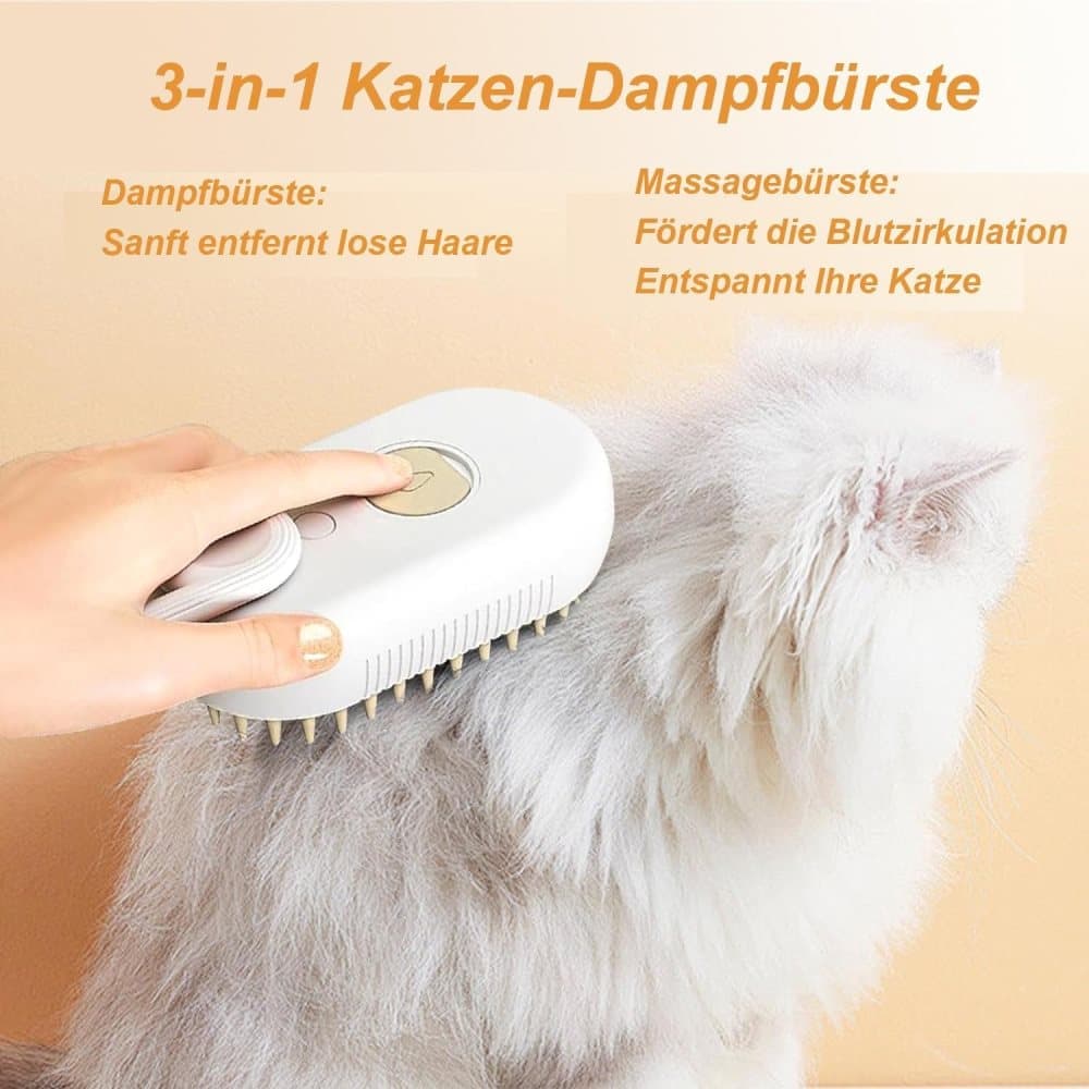 White Pet Steam Brush with Spray | Grooming Massage Comb | Dogs & Cats