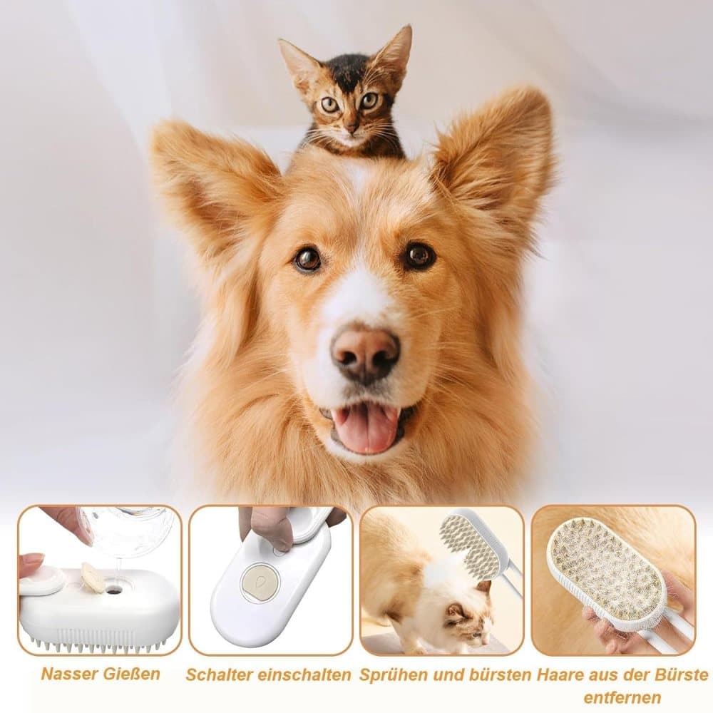 Green Pet Steam Brush with Spray | Grooming Massage Comb | Dogs & Cats