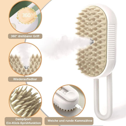 Green Pet Steam Brush with Spray | Grooming Massage Comb | Dogs & Cats
