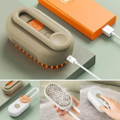 Green Pet Steam Brush with Spray | Grooming Massage Comb | Dogs & Cats