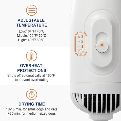 Grey 3-in-1 Pet Hair Dryer with Brush | Dog & Cat