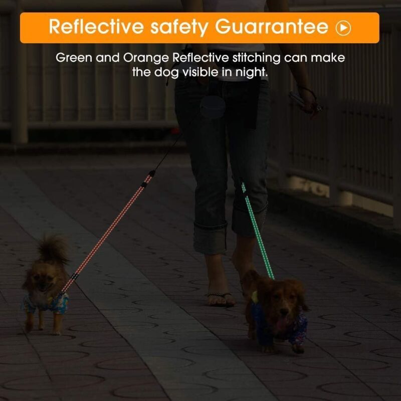 Retractable Double Dog Leash with 2 Cords 360 Degree Tangle Free Black