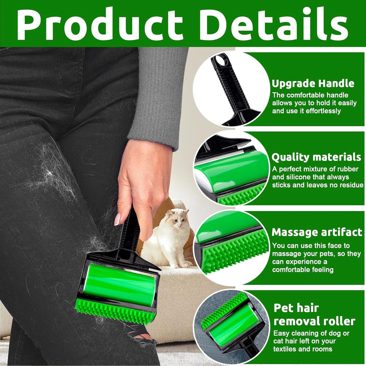3-in-1 Reusable Silicone Pet Fur Lint Roller | Washable